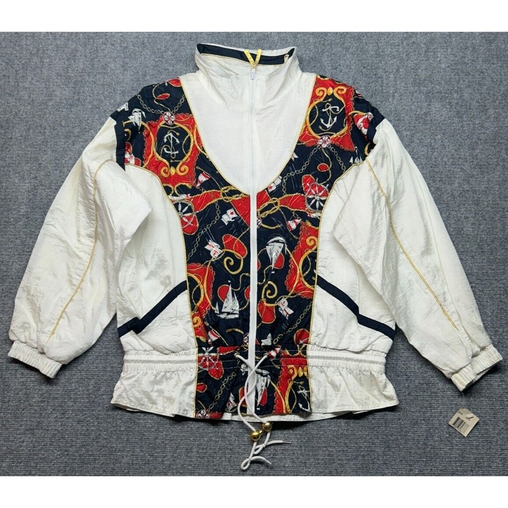 Vintage EVR Windbreaker Jacket Womens L Multicolor Nautical Full Zip New